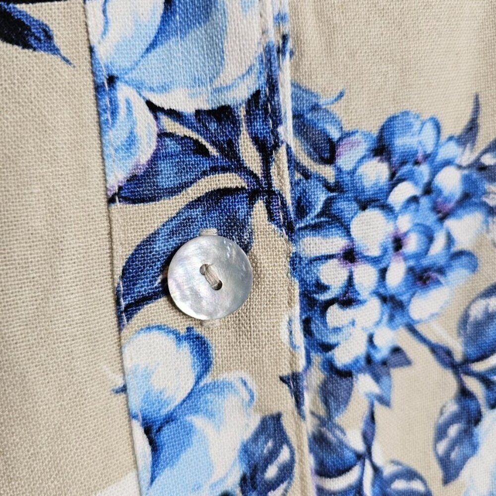 JESSICA HOWARD Linen Dress size 12 TAN BLUE FLORAL Summer Sleeveless V-Neck Cute - Picture 4 of 8